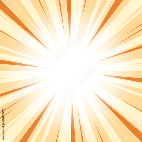 Abstract Cadmium Orange Glowing Sunburst Background. Yellow Color Glow Effect Sunburst Background for Presentation, Banner, Poster, Flyer, Sales. Pop Art Poster for Summer and Spring Theme.