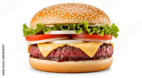 Juicy Cheeseburger with Fresh Vegetables – Classic Fast Food for Menus, Ads & Culinary Projects
