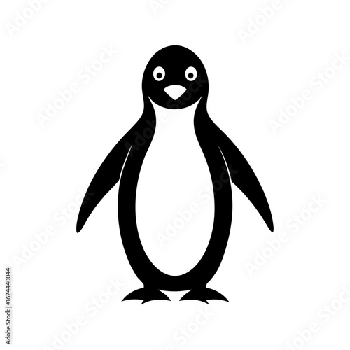 Penguin silhouette icon standing upright with flippers great for animal art with transparent background