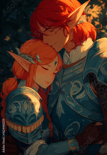 Cartoon drawing of elf couple in the woods