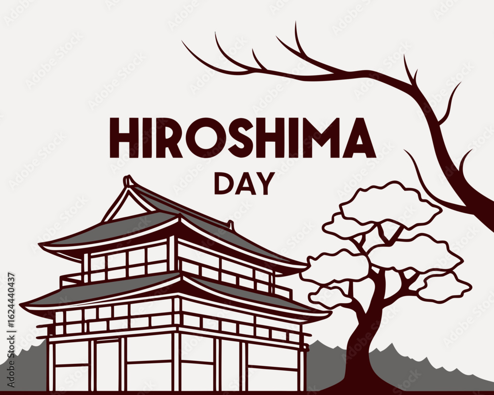 Fototapeta premium Hiroshima Nagasaki Day nuclear bomb effect social media post banner, Hiroshima day vector illustration on 6 August,nuclear explosion background
