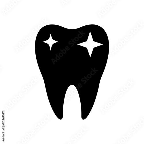 Sparkling tooth silhouette icon for dental logo and hygiene theme with transparent background