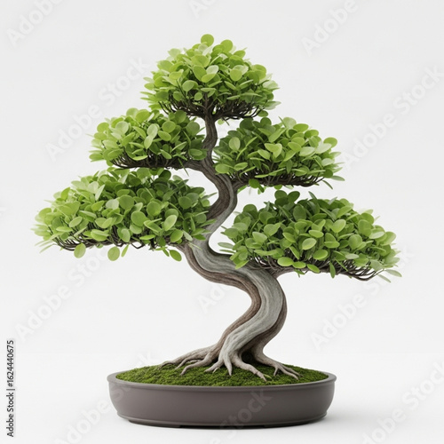 Bonsai Tree Small Potted Plant Decorative Green Leaves Indoor Gardening Miniature Tree on White Background