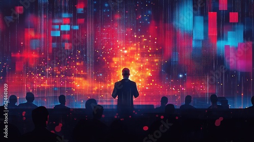 Wallpaper Mural Dramatic Digital Presentation with Speaker and Audience Silhouette Backdrop Torontodigital.ca