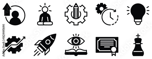 Personal Growth Icon Set Solid Style Collection representing self-improvement development and mindfulness suitable for wellness apps coaching programs and educational platforms