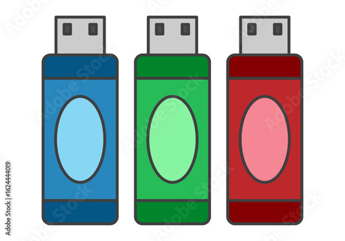 Hoja de iconos de usbs de color azul, verde y rojo