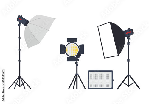 Photography lighting kit includes umbrella softbox and a LED panel