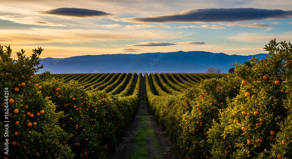 Naklejka premium California Orange Grove at Sunset.