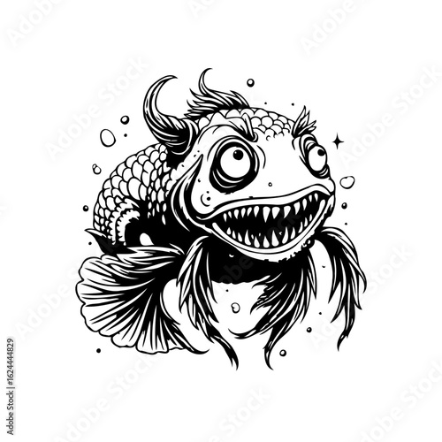 Whimsical cartoon fish with exaggerated features an unique character illustration showcasing creative artistic design for children or adults project
