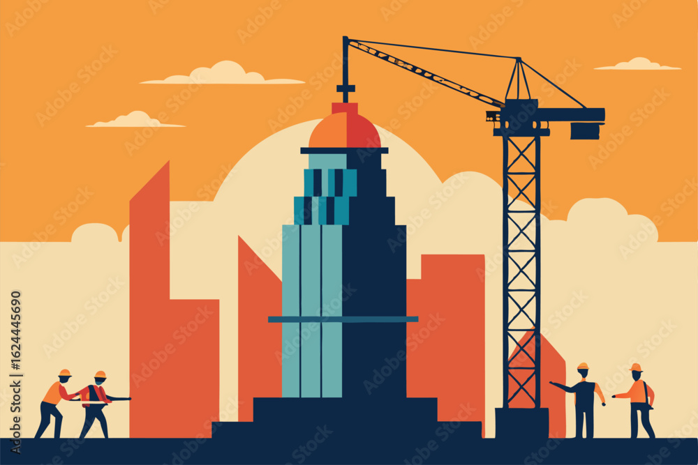 Obraz premium flat vector of office tower under construction wit.eps