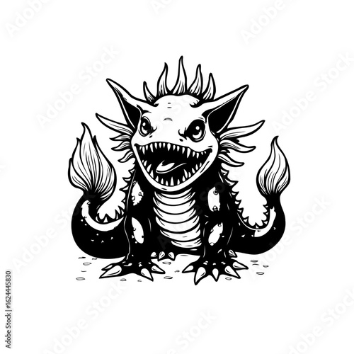 Enchanting creature of folklore: Illustration depicting a mysterious and captivating mythical beast with intricate details and monochrome charm