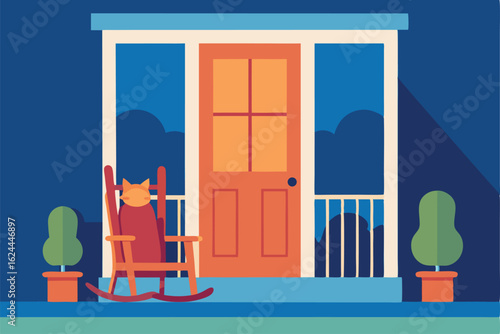 front porch vector scene with rocking chair and ca (1).eps
