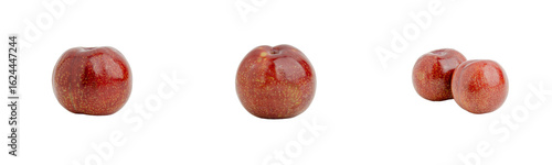 red plums on transparent background, studio shot
