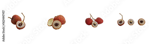 fresh lychee fruits isolated on transparent background.