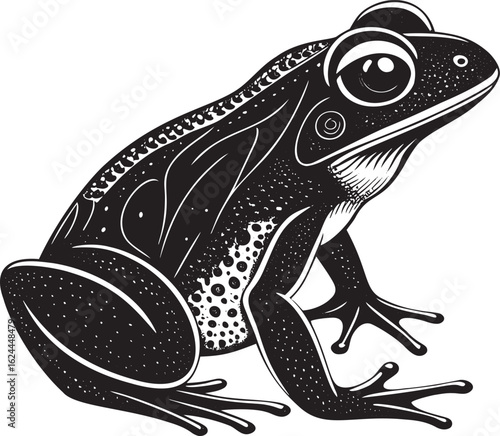 Black frog with large eyes and textured skin amphibian