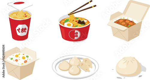 Asian food items in takeout containers
