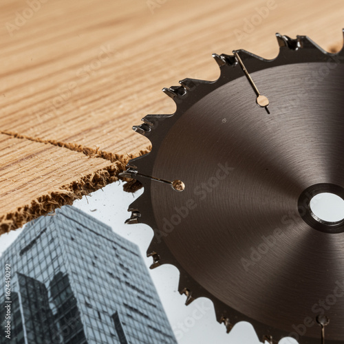 Aggressive Saw Blade Macro: Slicing Through Hardwood with Precision and Power.