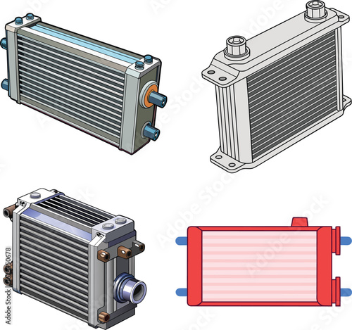 Pickup Truck Oil Cooler with Parallel Cooling Fins – Detailed 3D Illustration. 