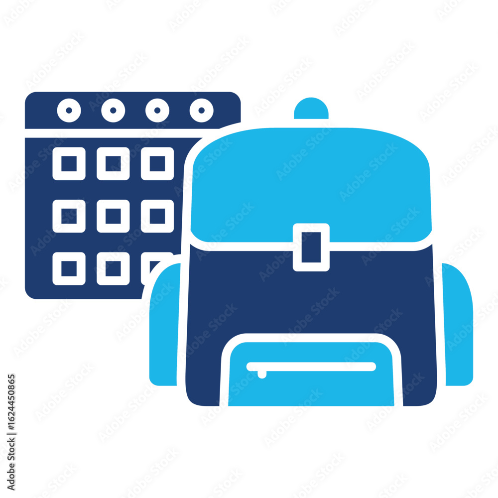 Backpack Icon In Blue Monochrome Flat Design, Vector Illustration Backpack Icon In Blue Monochrome Flat Design, Vector Illustration
