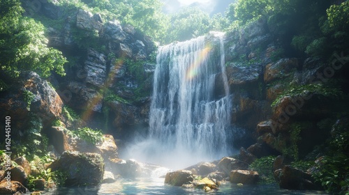 Serene waterfall cascading through lush green forest (6)