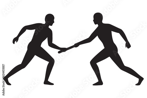 Dynamic illustration of athletes in a relay race passing a baton with energetic motion