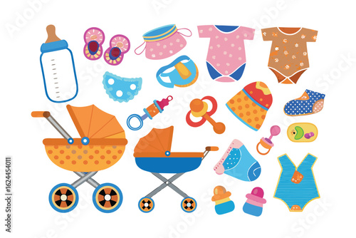 Cute Baby Essentials: A charming assortment of baby essentials, from bottles to strollers, creating a heartwarming and inviting visual narrative.