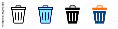 Trash Bin All In One Icon Multi Styles Vector Set