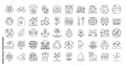 A Collection of Environmentally Conscious Line Art Icons for Sustainable Living