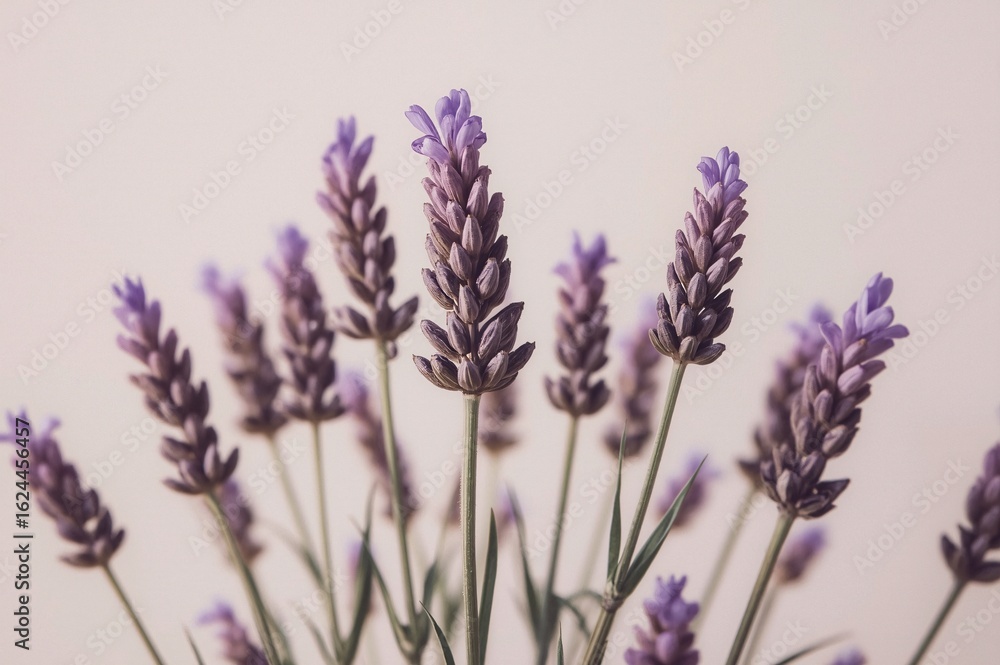 Fototapeta premium Lavender blossoms, close-up, neutral background, floral design