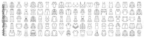 Extensive Collection of Fashion Outlines Depicting Various Clothing Items in Linear Style