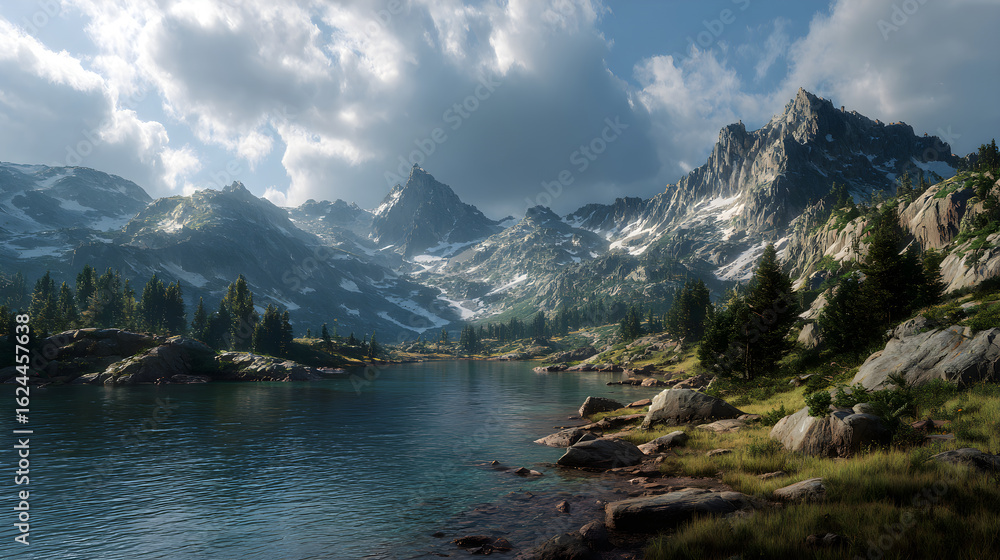 Naklejka premium Exploring the Majestic Peaks: A Journey Through Breathtaking Mountain Landscapes and Enchanting Natural Beauty