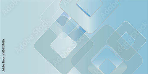 Stylish digital background featuring overlapping translucent squares in soft blue tones. The geometric layout and smooth gradients create a sleek 