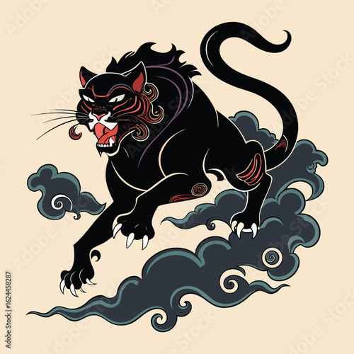 Vector illustration of an abstract black cat, a tribal tattoo design for a pet or animal silhouette