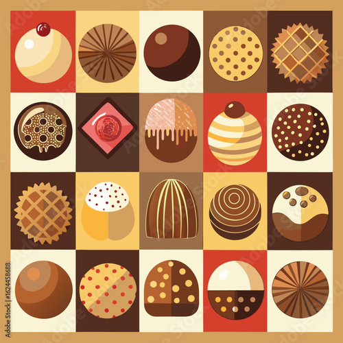 A delicious collection of sweet bakery icons and an easter seamless pattern with colorful eggs