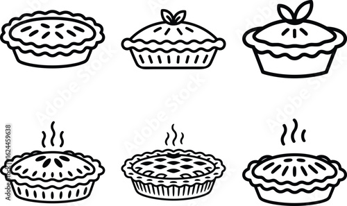 Apple Pie Line Art Set – Vector Collection of Baked Desserts for Food Design, Labels, and Culinary Projects