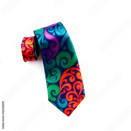 Wallpaper Mural Vibrant multicolor tie with intricate patterns and swirling shapes laid flat against a pristine white background Torontodigital.ca