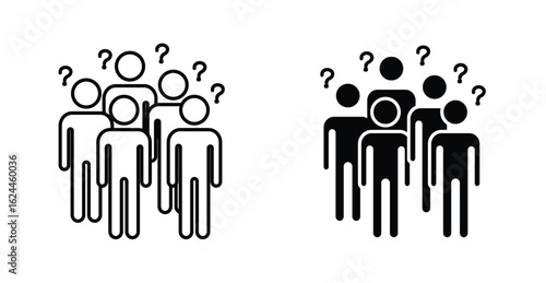 People Shrugging icon - Curious human - Confused Group of People Icon – Question Marks, Stroke and Filled Style Vector