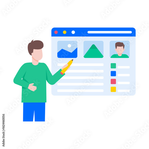 A flat style illustration showing frontend developer