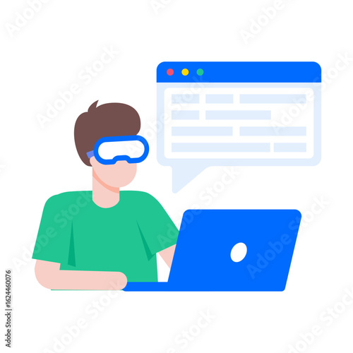 A flat style illustration showing vr developer