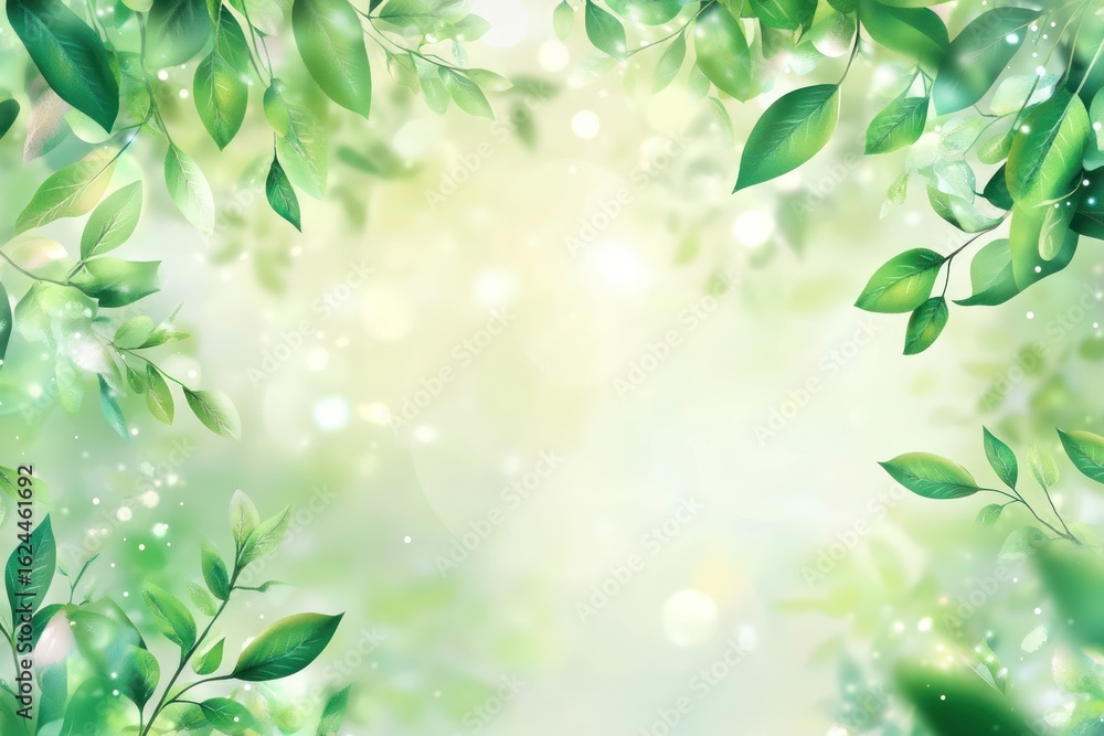 Green Leaves Frame with Light Bokeh Effect in Nature Background Green Leaves Frame with Light Bokeh Effect in Nature Background