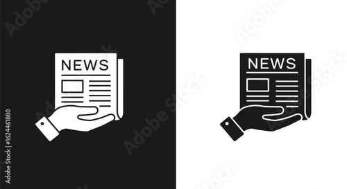 A simple icon showing a hand holding a folded newspaper with the headline NEWS, symbolizing information and media.