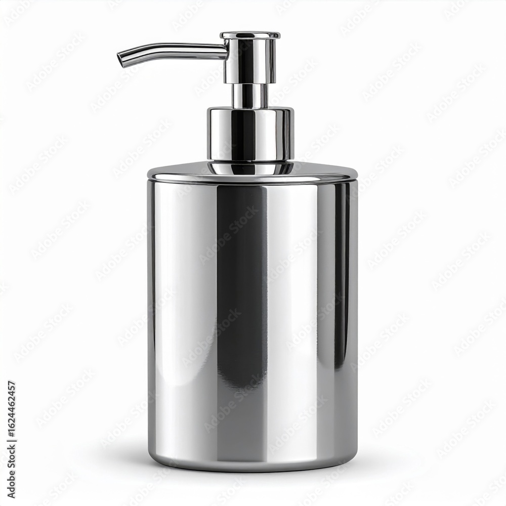 Obraz premium Polished Chrome Soap Dispenser on White Background in Studio Shot