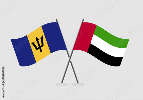 Barbados and United Arab Emirates vector flags illustration with unity tone