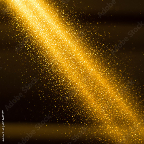 Golden Dust Shimmers: Macro Abstract of Construction Dust in Sunlight.