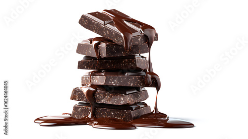 A stack of chocolate bars with chocolate dripping from them