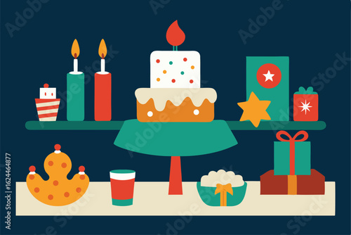 illustrated christmas party favor table with cand.eps
