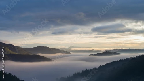 Wallpaper Mural Serene Mountain Landscape at Dawn - Misty Valleys and Soft Light Torontodigital.ca