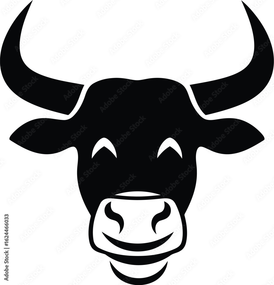 Fototapeta premium Illustration of a bull head with horns in black and white a simple design for various creative projects