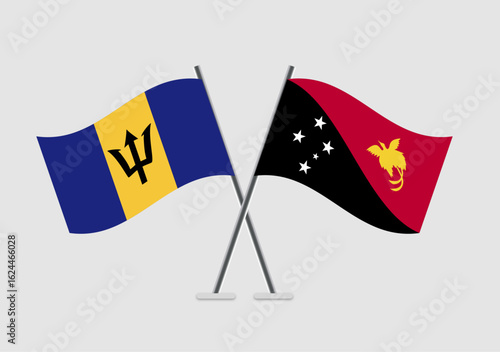 Barbados and Papua New Guinea vector flags illustration for peaceful themes