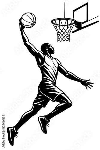 Basketball Player Slam Dunk Vector - Dynamic Sport and Competition
